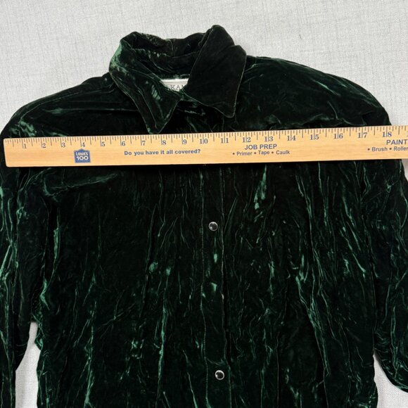 Vintage Norma Kamali Button Down Shirt Green Velvet Long Sleeves Size S Small - Picture 9 of 14